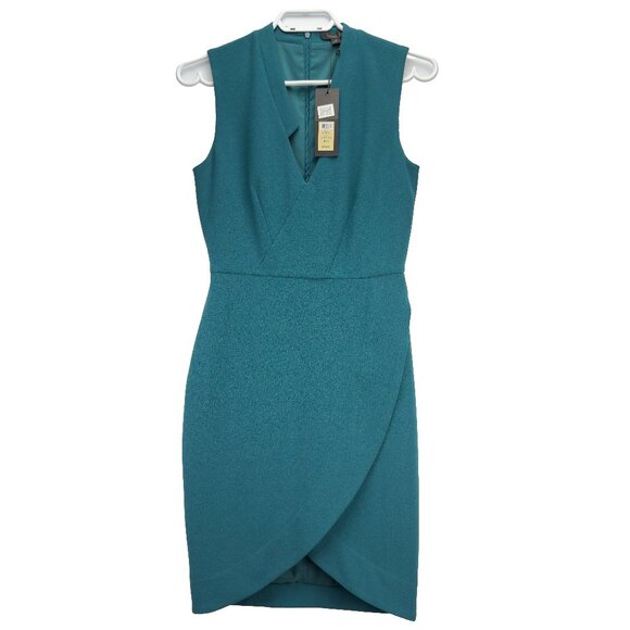 RACHEL ZOE NWT Sleevelessβ Tulip Wrap Sheath Deep Cyan Teal Dress Size 2 - Picture 2 of 8